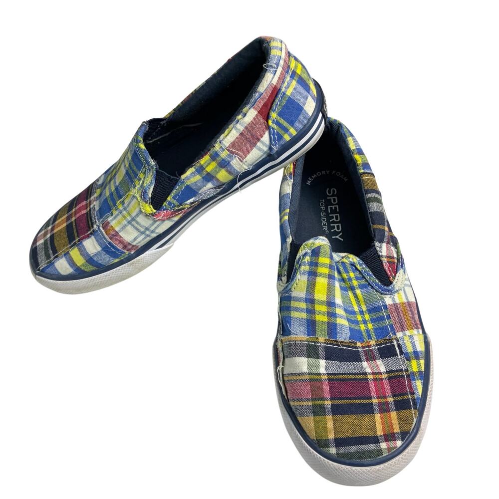 Sperry Topsider Madras Plaid Slip On Sneakers Boys 13C Toddler Little Kid Preppy
